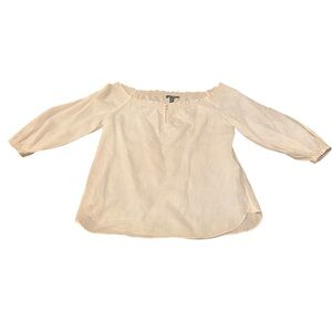 Lauren Ralph Lauren White Embroidered Peasant Off The Shoulder Blouse Linen Sz M
